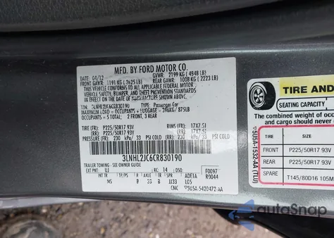 2012 Lincoln Mkz z USA, uszkodzony, nr VIN 3LNHL2JC6CR830190